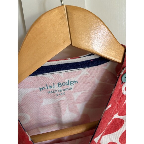 Mini Biden Girls Red Blue Floral Dress Shirt Buttons Size 5-6 - Picture 2 of 7